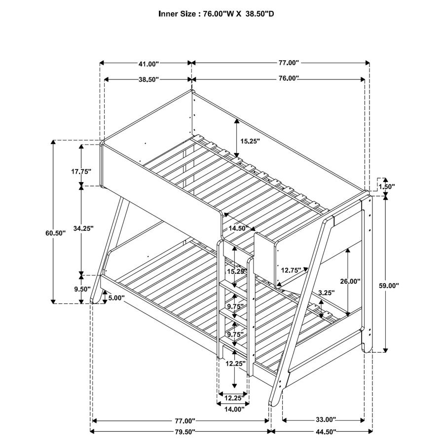 (image for) Wyatt Wood Twin Over Twin Bunk Bed White and Natural 