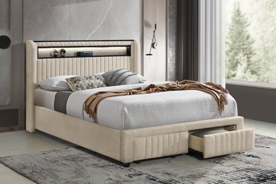 (image for) Madison Upholstered LED Full Storage Platform Bed Cream