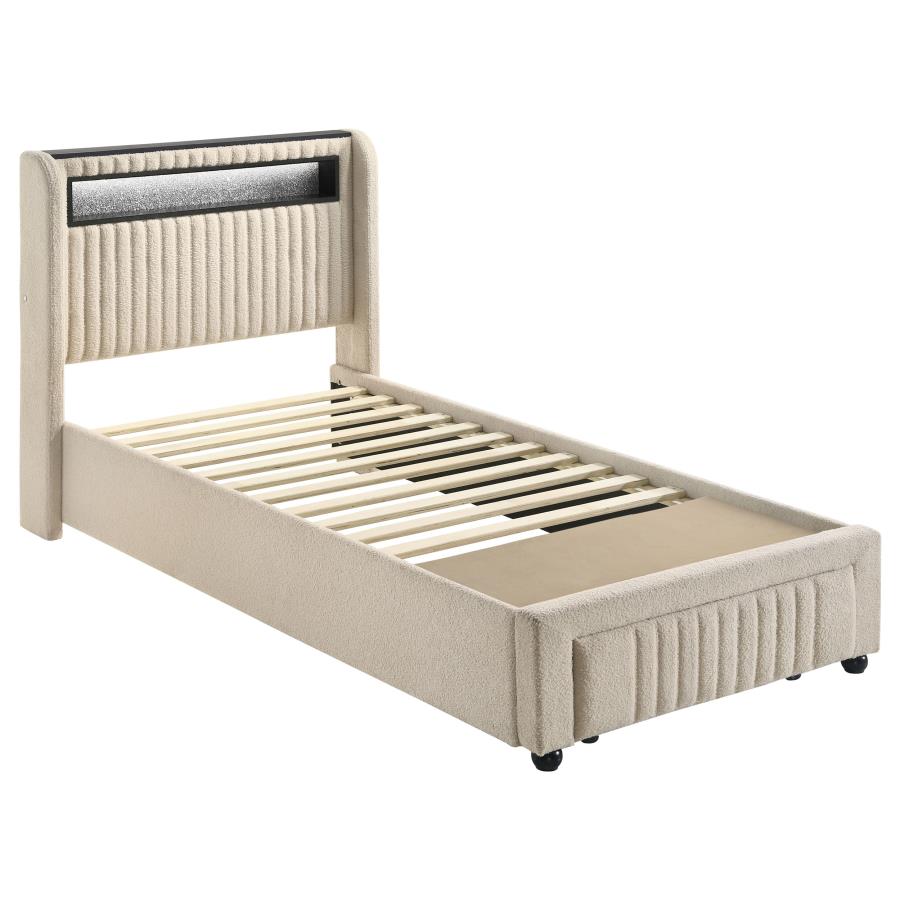 (image for) Madison Upholstered LED Twin Storage Platform Bed Cream