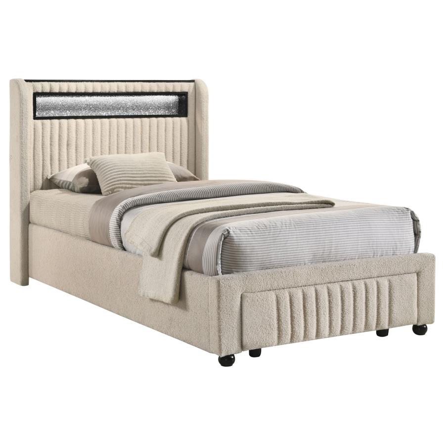 (image for) Madison Upholstered LED Twin Storage Platform Bed Cream