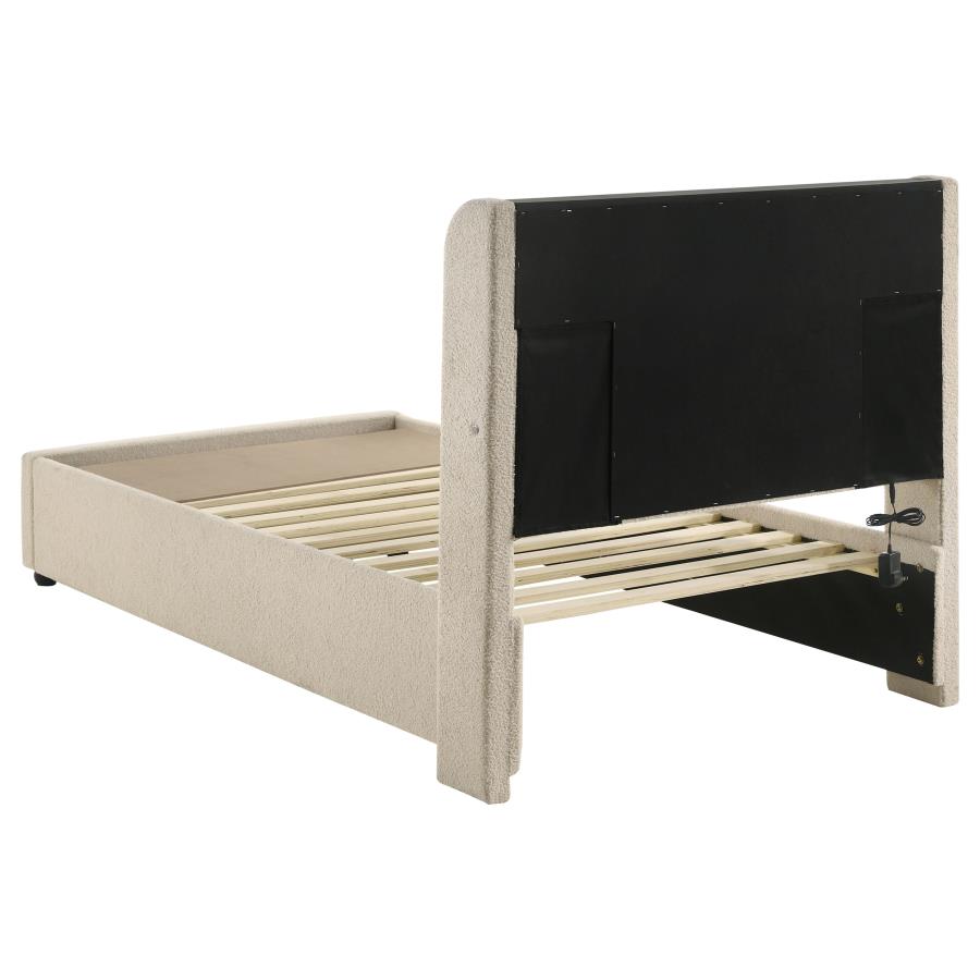 (image for) Madison Upholstered LED Twin Storage Platform Bed Cream