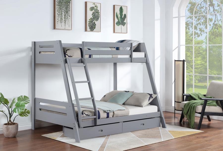 (image for) Trisha 2-drawer Wood Twin Over Full Bunk Bed Grey