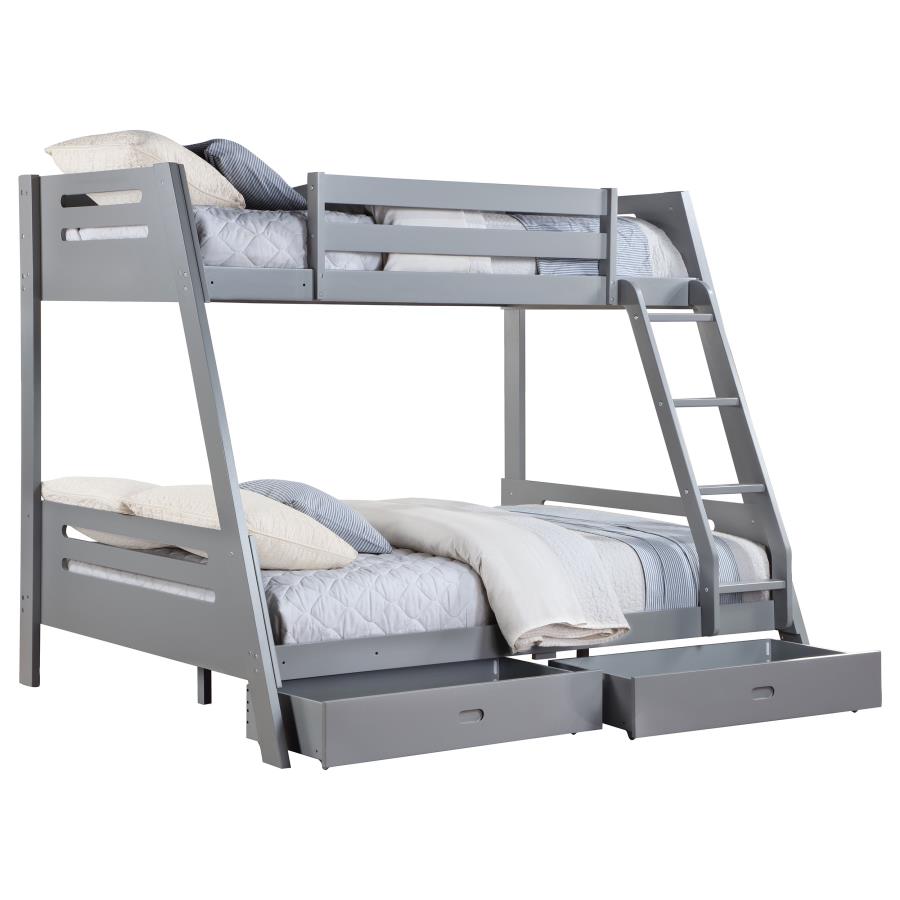 (image for) Trisha 2-drawer Wood Twin Over Full Bunk Bed Grey