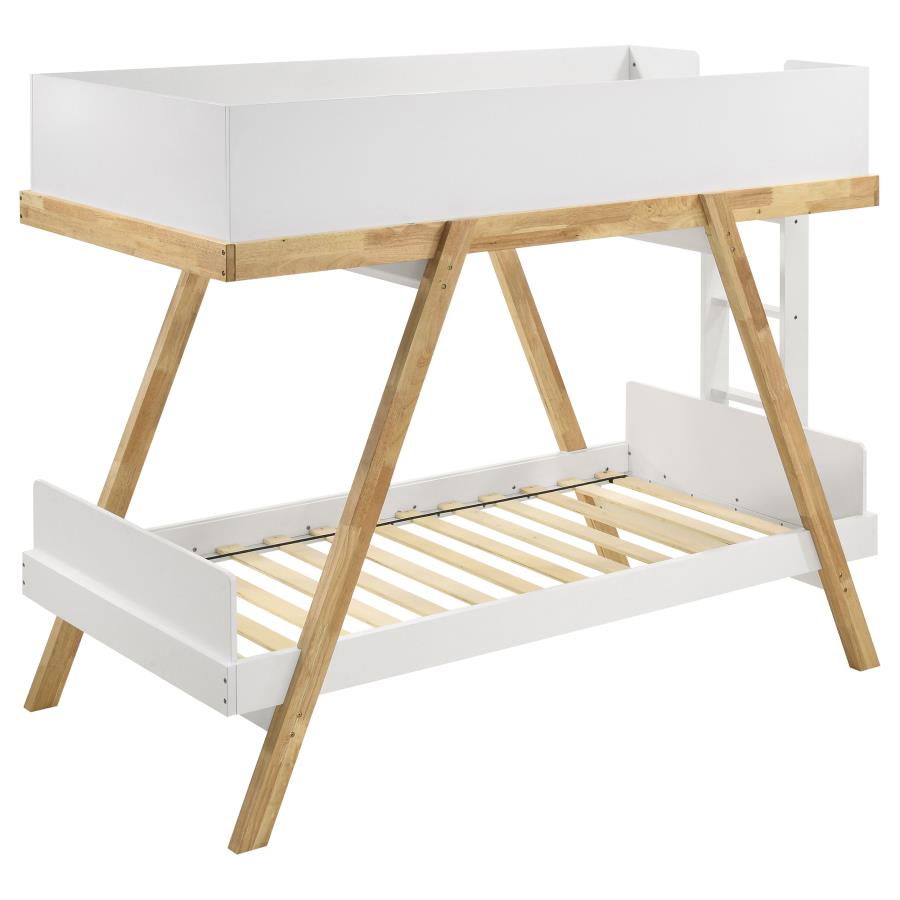 (image for) Frankie Wood Twin Over Twin Bunk Bed White and Natural