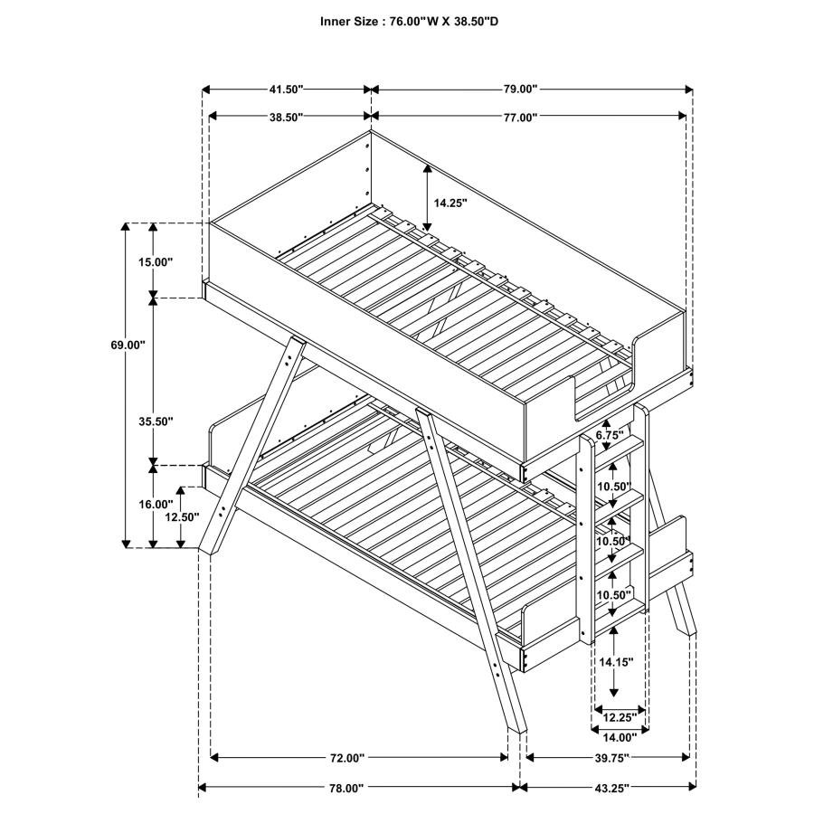 (image for) Frankie Wood Twin Over Twin Bunk Bed White and Natural