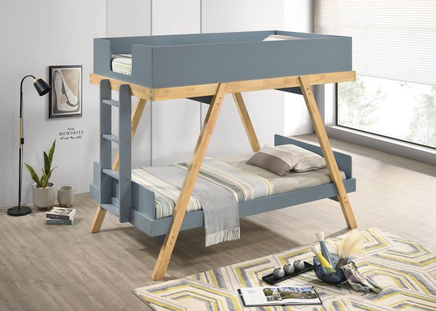 (image for) Frankie Wood Twin Over Twin Bunk Bed Blue and Natural