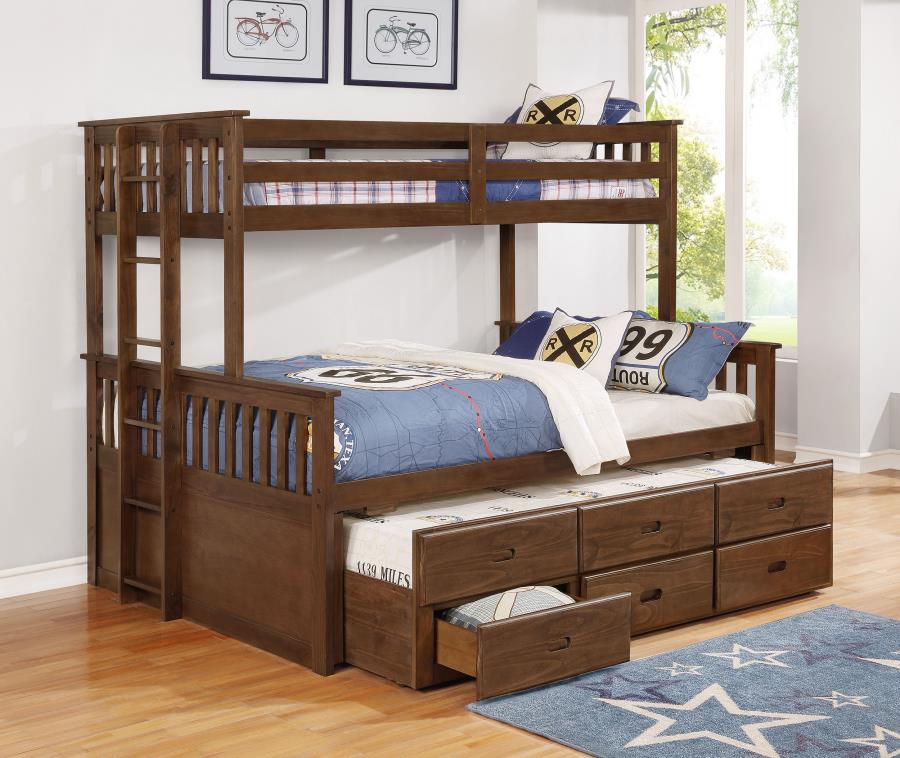 (image for) Atkin 3-drawer Twin XL Over Queen Bunk Bed Weathered Walnut