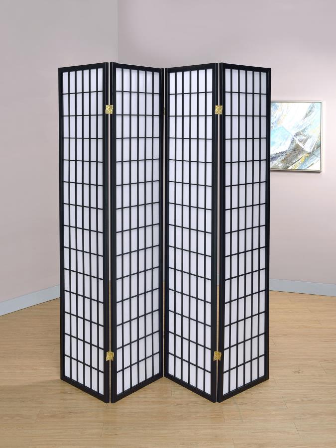 (image for) Roberto 4-Panel Room Divider Folding Shoji Screen Black