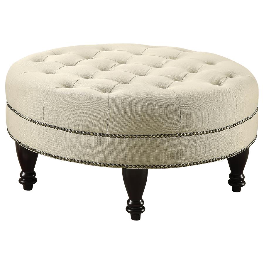 (image for) Elchin Round Upholstered Tufted Ottoman Oatmeal