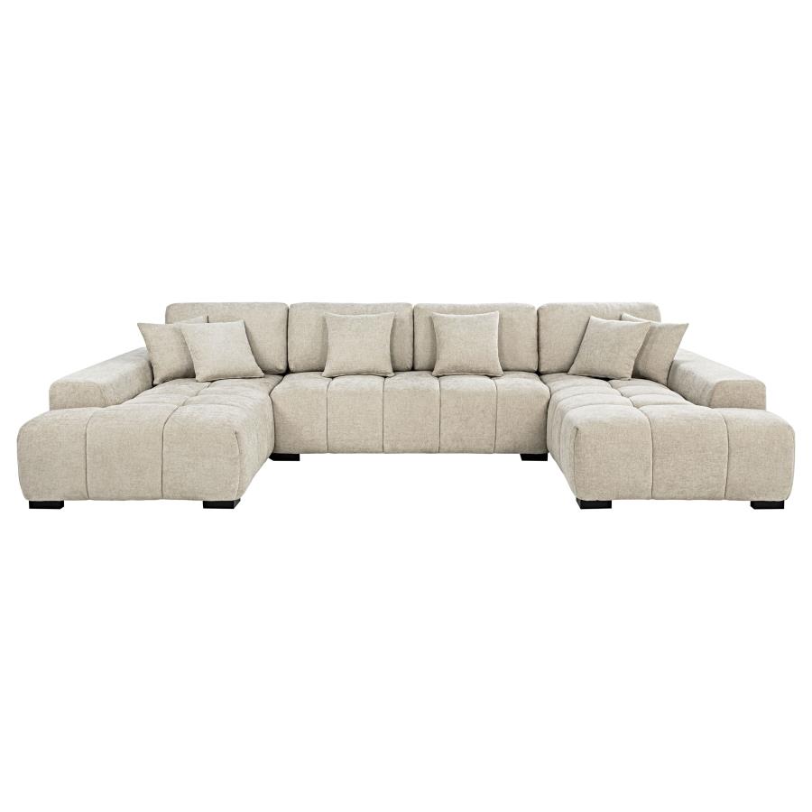 (image for) Cannella U-Shaped Double Chaise Upholstered Sectional Sofa Beige