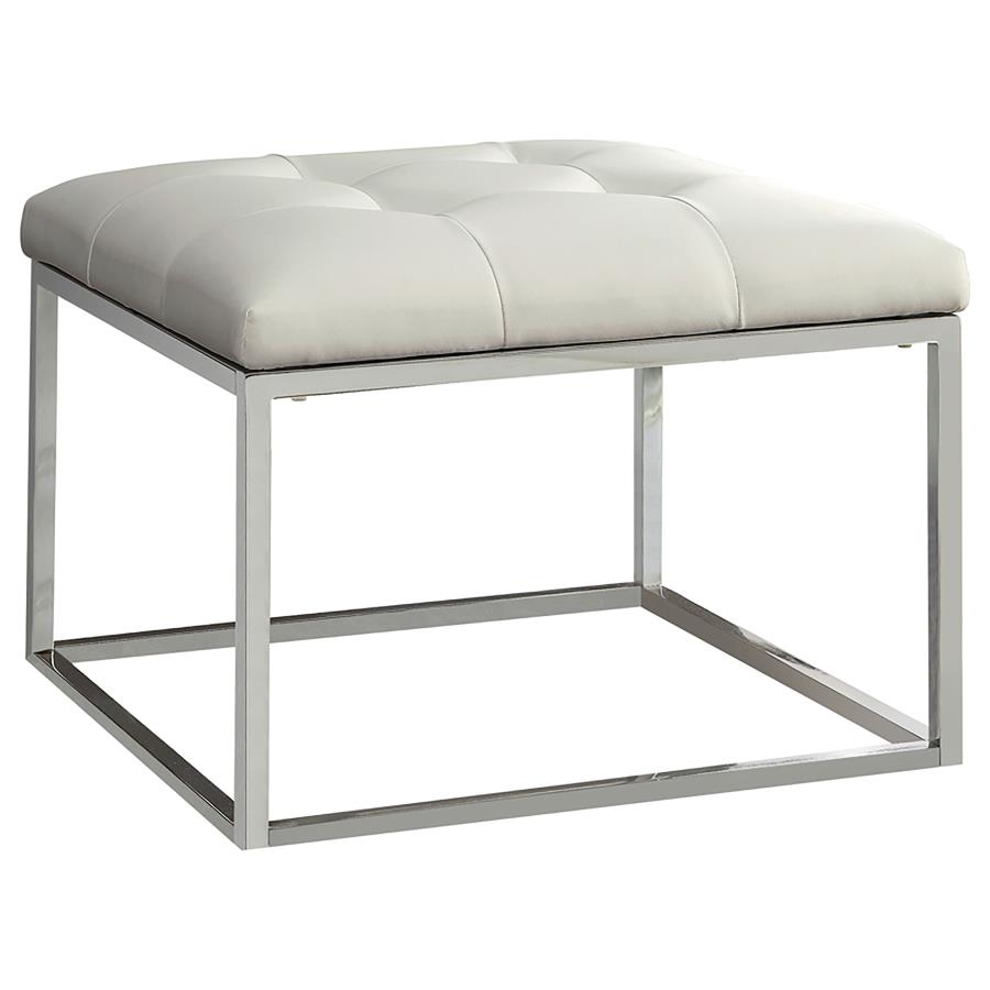 (image for) Swanson Square Upholstered Tufted Ottoman White - Click Image to Close