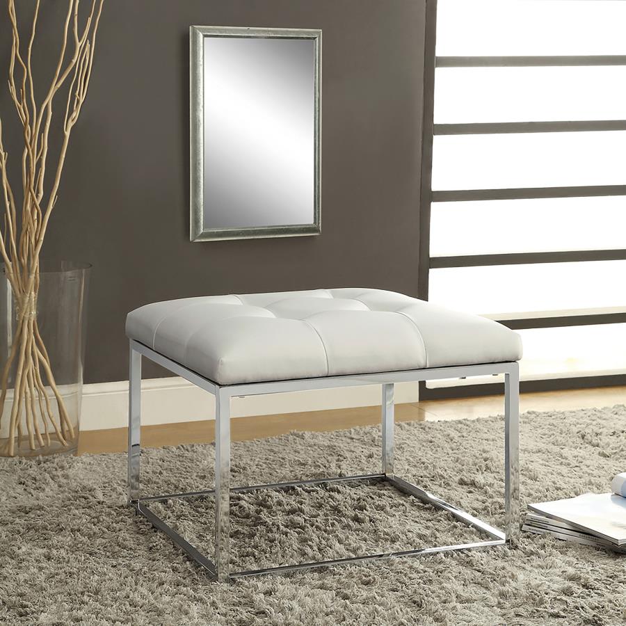 (image for) Swanson Square Upholstered Tufted Ottoman White