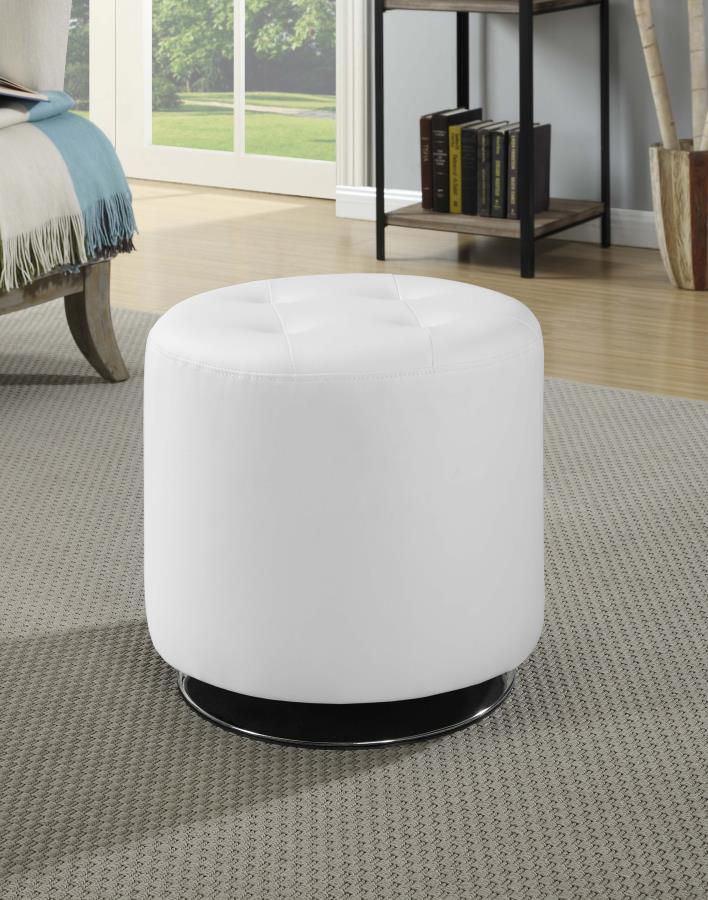 (image for) Bowman Round Upholstered Tufted Swivel Ottoman White