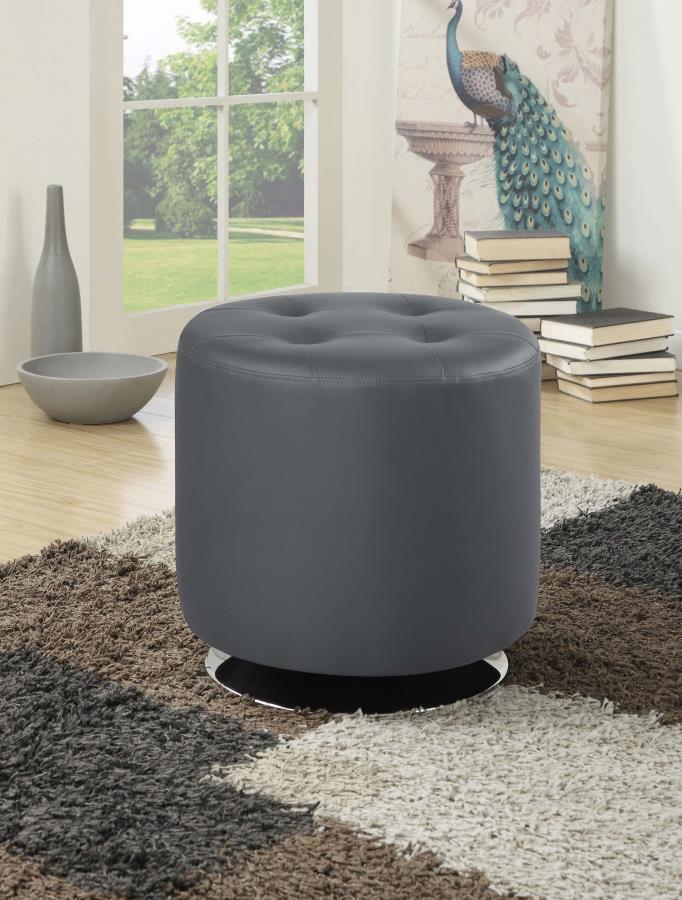 (image for) Bowman Round Upholstered Tufted Swivel Ottoman Grey