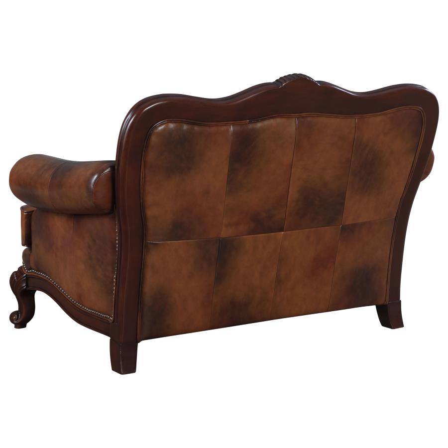 (image for) Victoria Full Leather Upholstered Rolled Arm Loveseat Brown