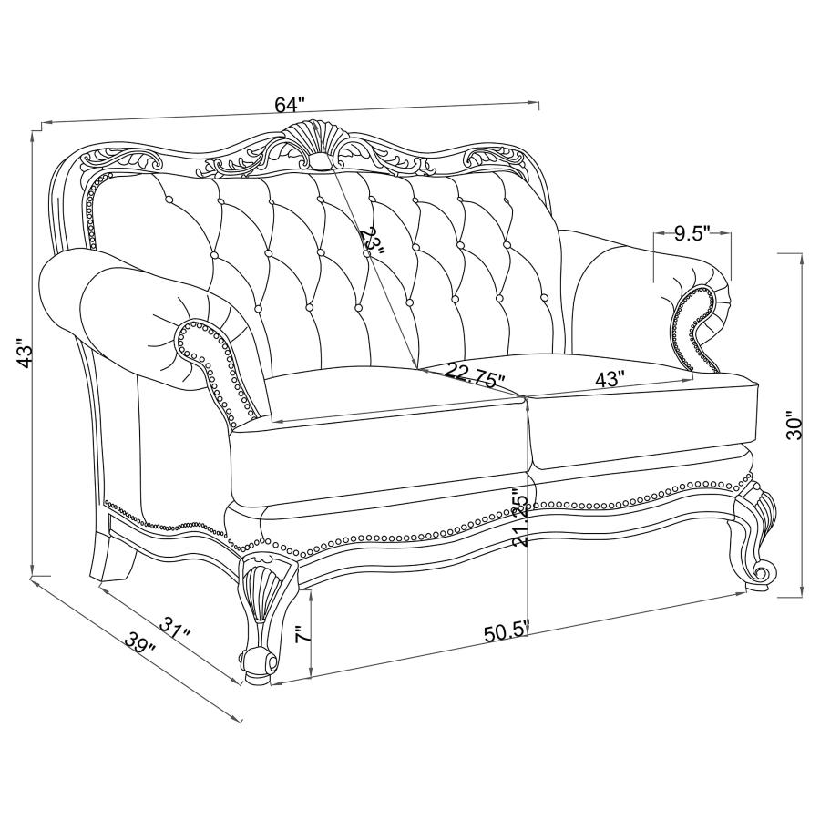 (image for) Victoria Full Leather Upholstered Rolled Arm Loveseat Brown