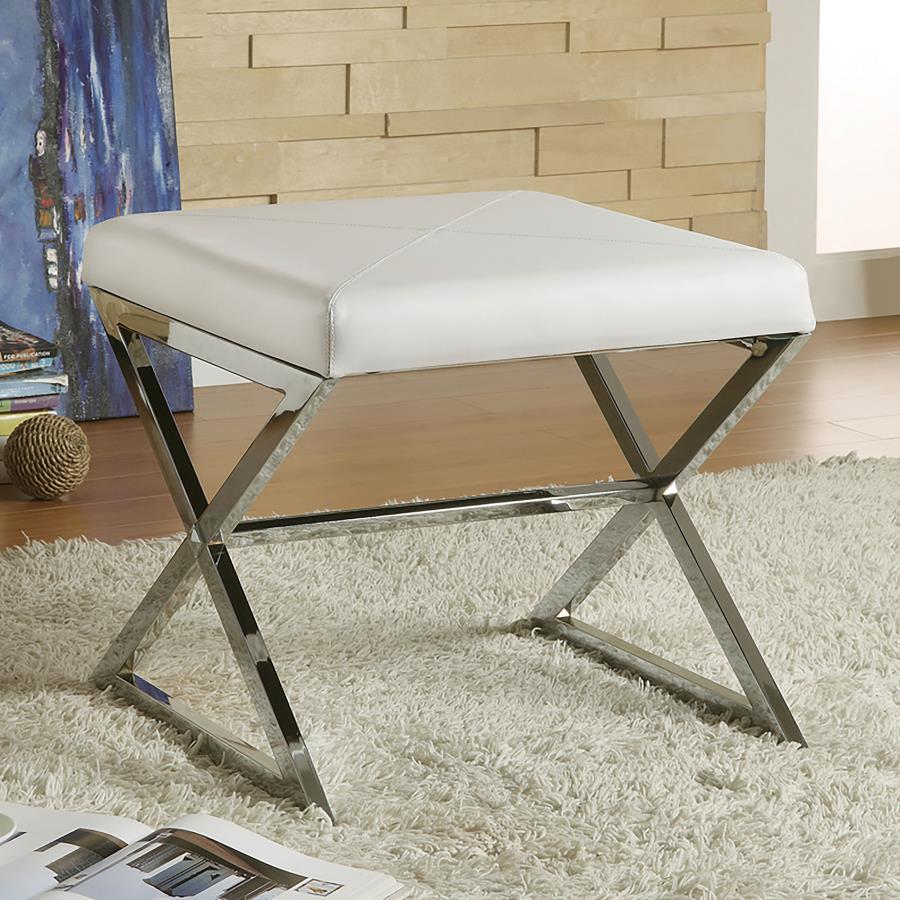 (image for) Rita X-cross Square Ottoman White and Chrome