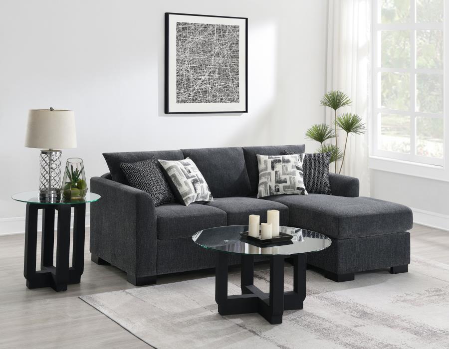 (image for) Storey Upholstered Sleeper Sectional Chaise Sofa Dark Grey