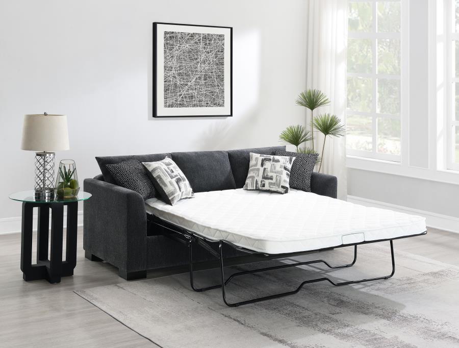 (image for) Storey Upholstered Sleeper Sectional Chaise Sofa Dark Grey