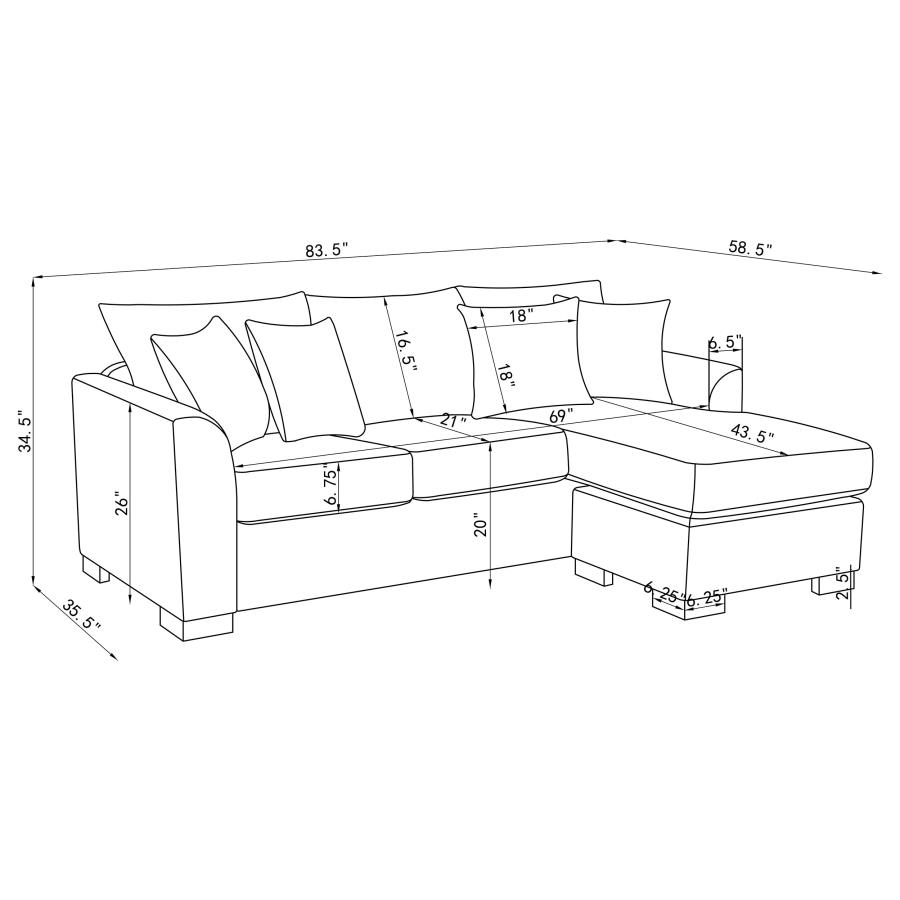 (image for) Storey Upholstered Sleeper Sectional Chaise Sofa Dark Grey