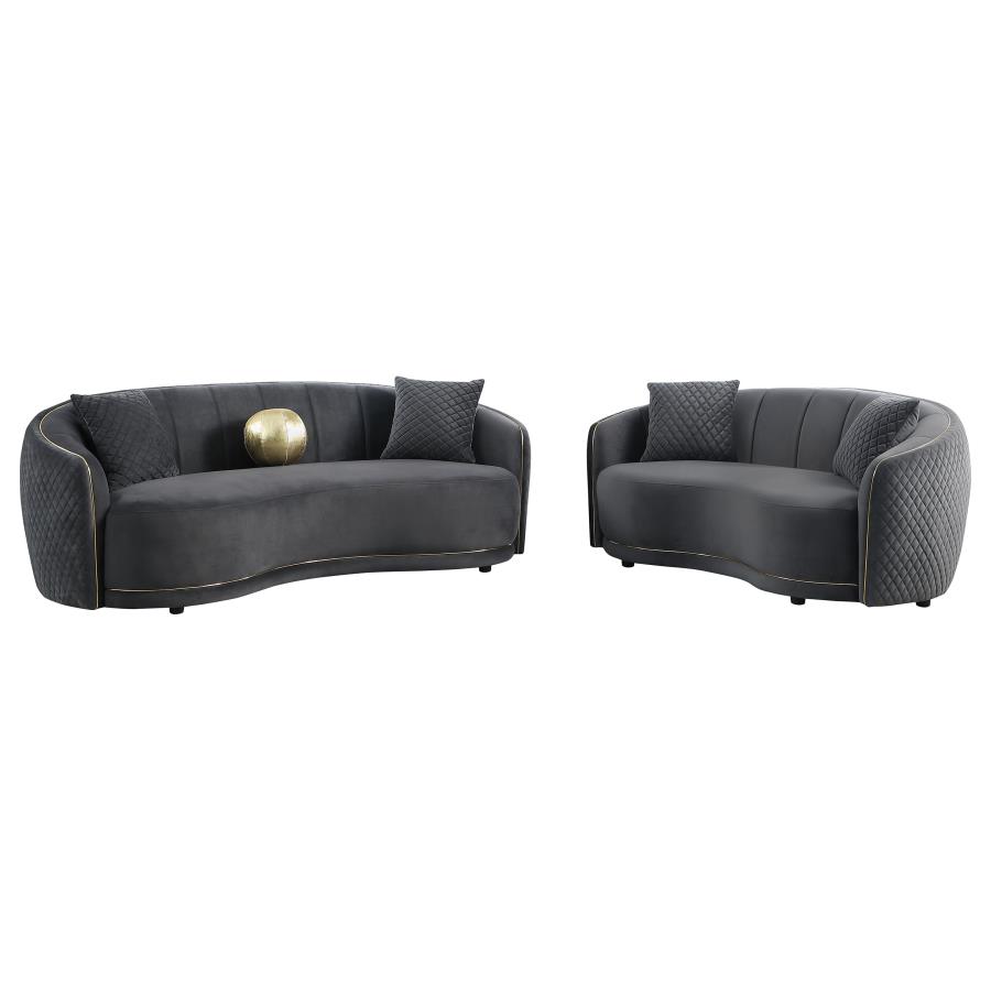 (image for) Brookside 2-piece Velvet Upholstered Sofa Set Dark Grey