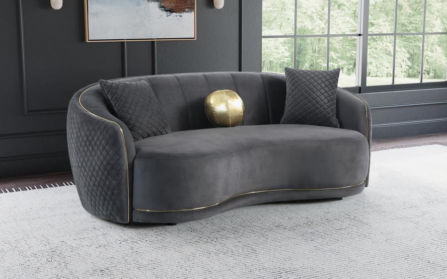 (image for) Brookside Velvet Upholstered Curved Sofa Dark Grey