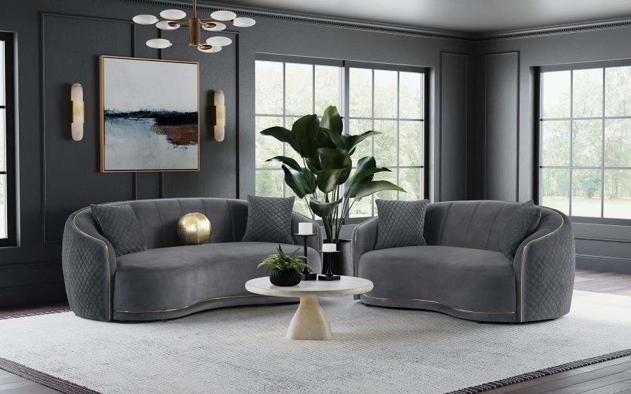 (image for) Brookside Velvet Upholstered Curved Sofa Dark Grey