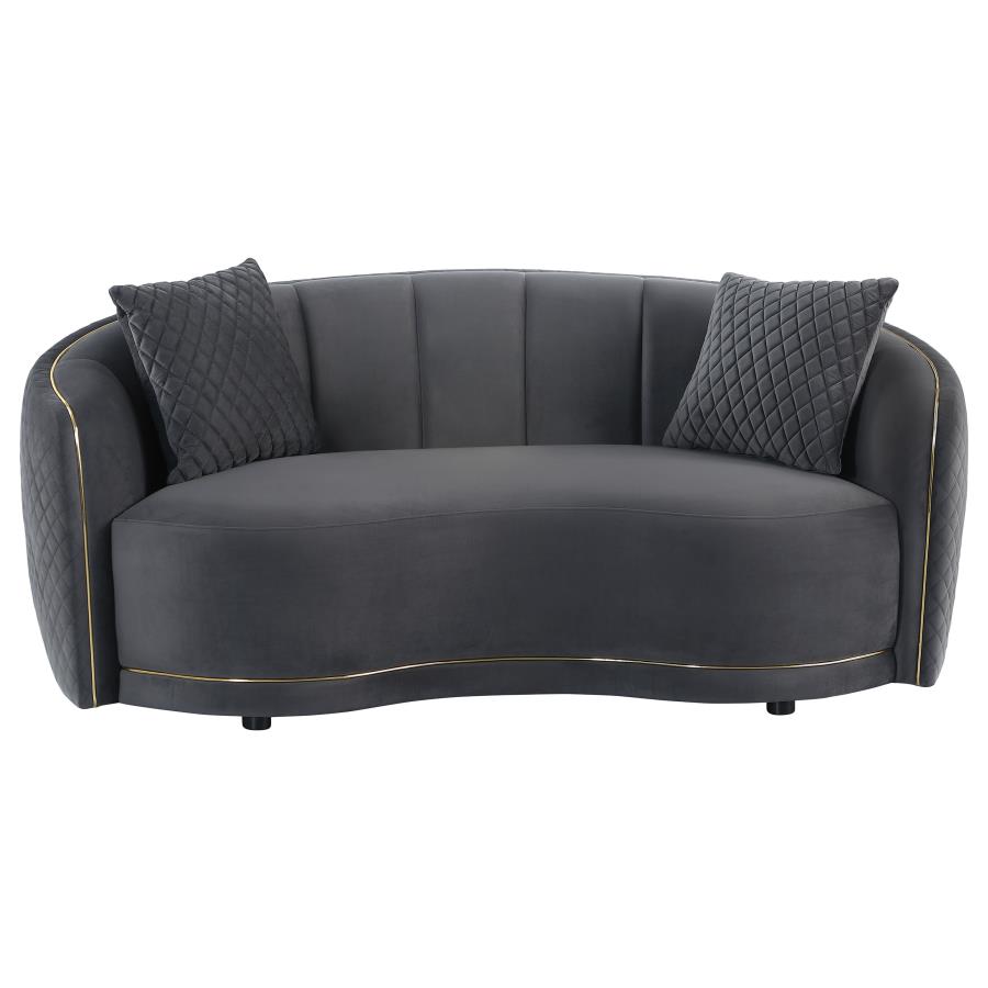 (image for) Brookside Velvet Upholstered Curved Loveseat Dark Grey