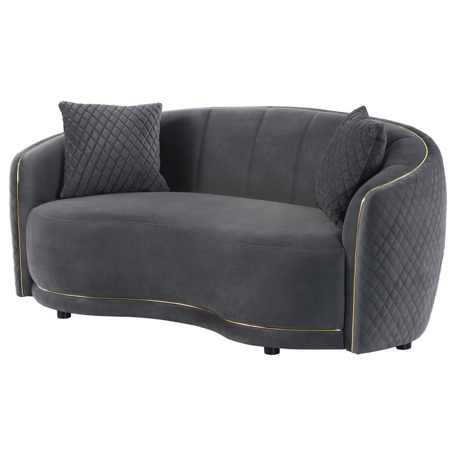 (image for) Brookside Velvet Upholstered Curved Loveseat Dark Grey