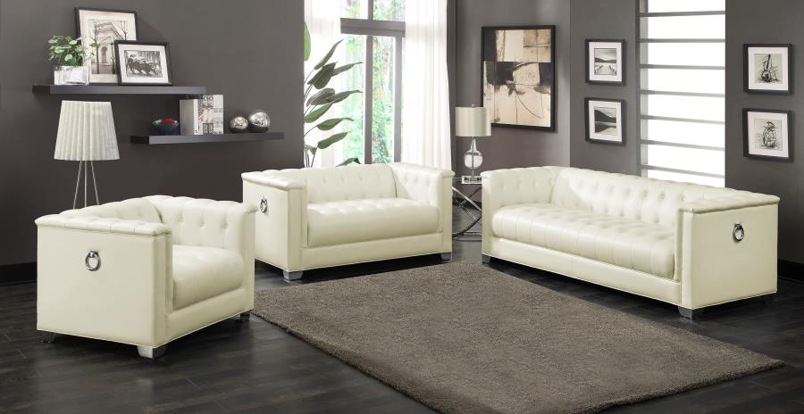 (image for) Chaviano 3-piece Upholstered Track Arm Sofa Set Pearl White