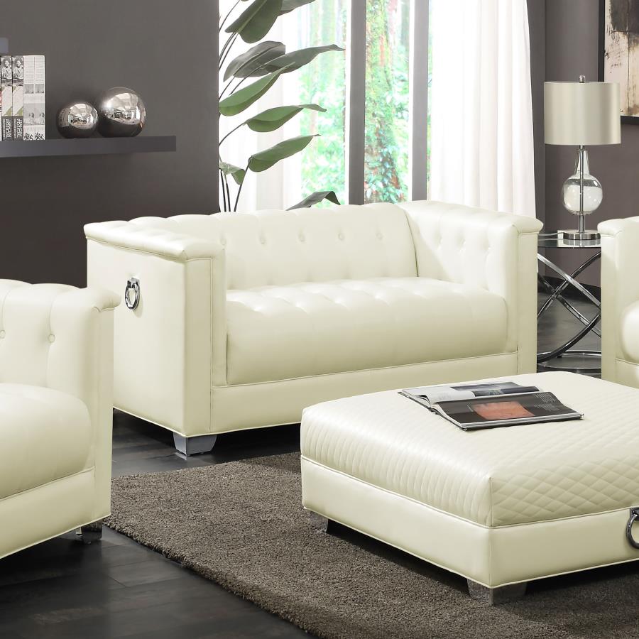 (image for) Chaviano Upholstered Track Arm Loveseat Pearl White