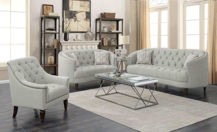 (image for) Avonlea 3-piece Upholstered Sloped Arm Sofa Set Grey Fabric - Click Image to Close