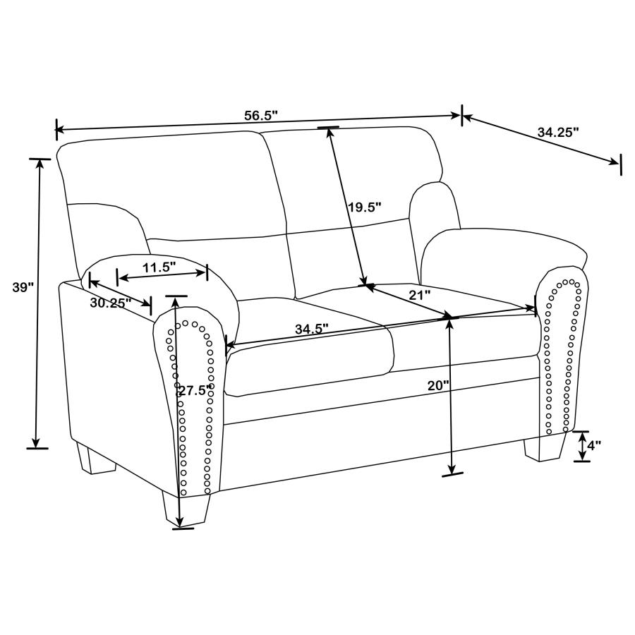 (image for) Clementine Upholstered Padded Arm Loveseat Brown