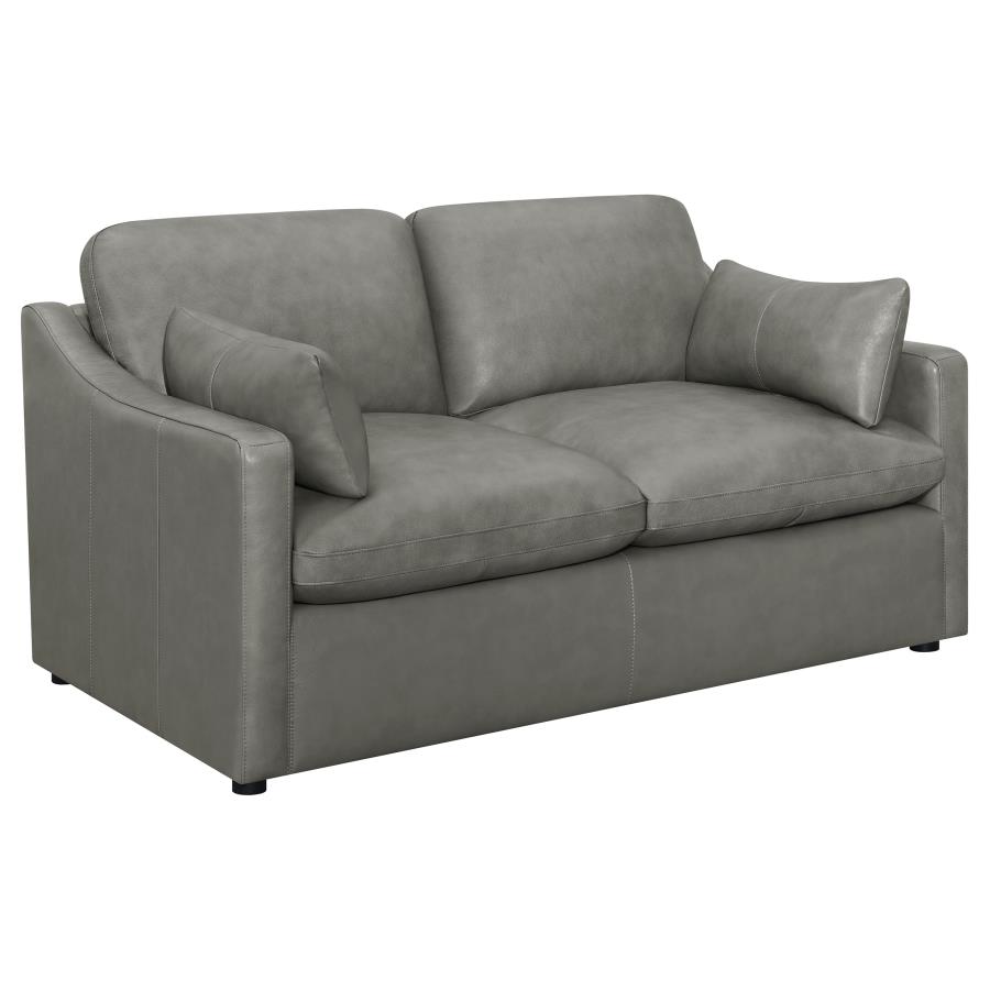 (image for) Grayson Leather Upholstered Sloped Arm Loveseat Grey - Click Image to Close