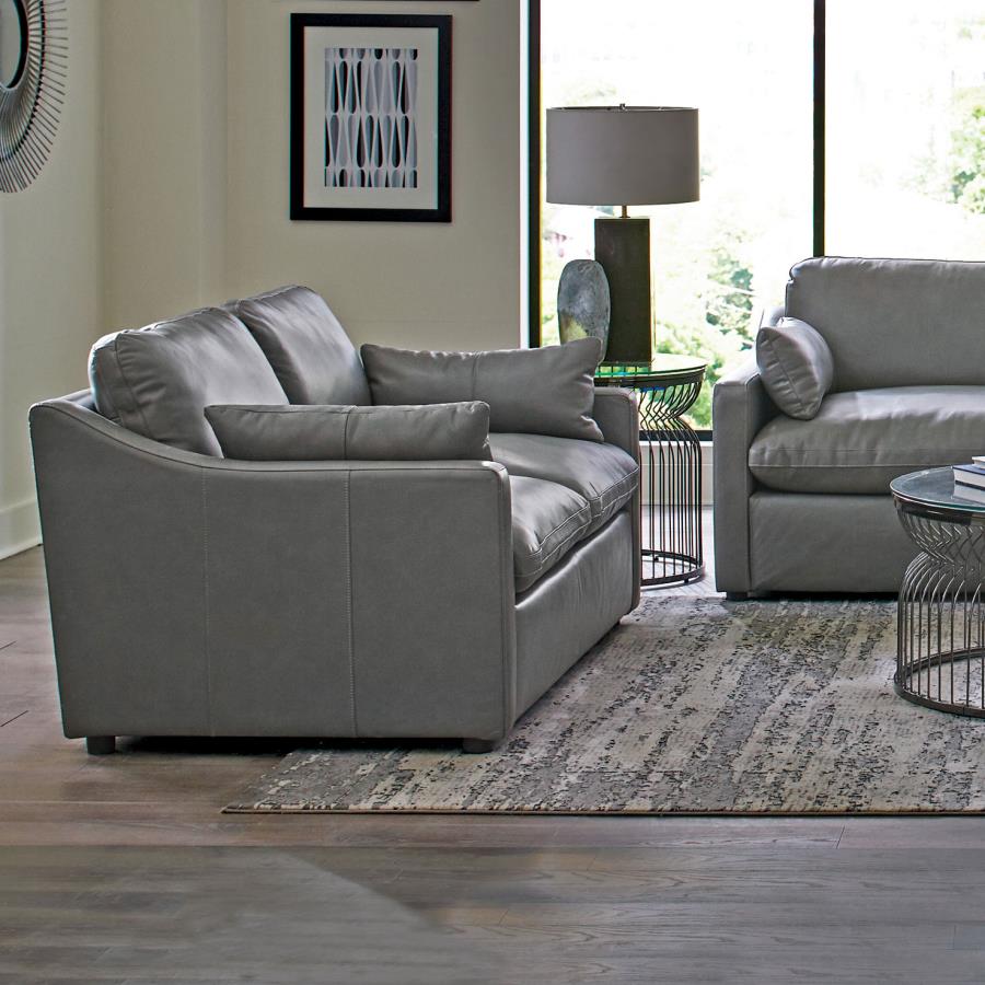 (image for) Grayson Leather Upholstered Sloped Arm Loveseat Grey