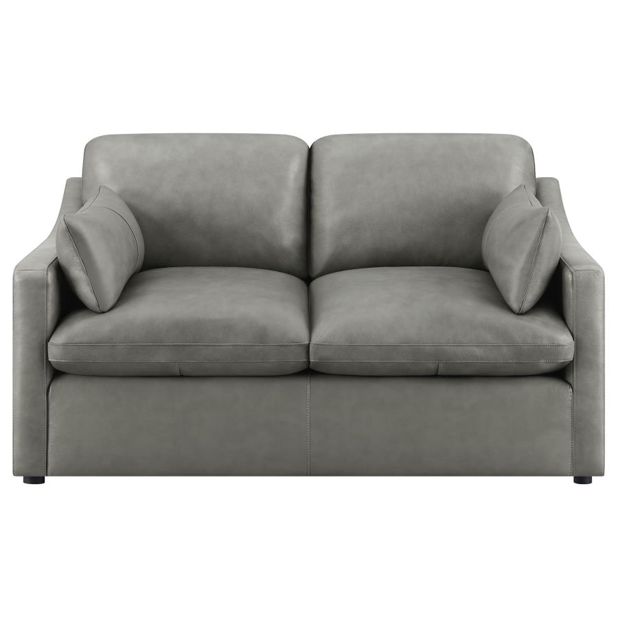 (image for) Grayson Leather Upholstered Sloped Arm Loveseat Grey