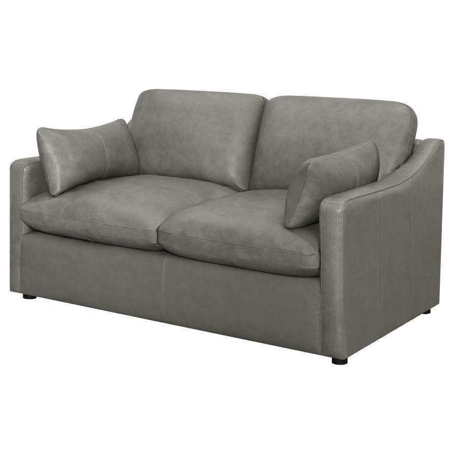 (image for) Grayson Leather Upholstered Sloped Arm Loveseat Grey