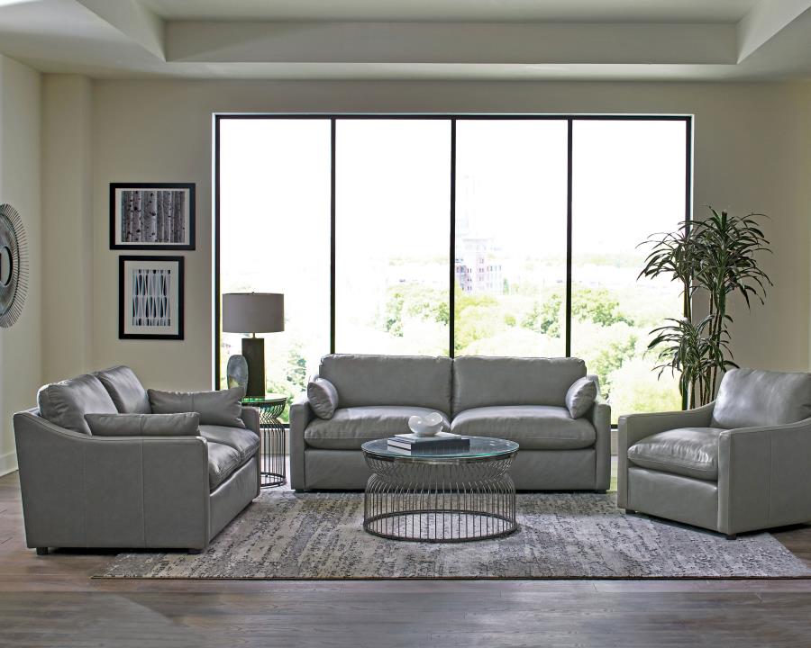 (image for) Grayson Leather Upholstered Sloped Arm Loveseat Grey