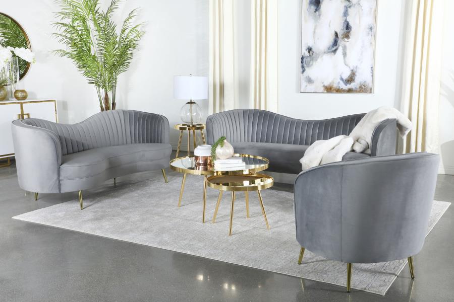 (image for) Sophia 3-piece Upholstered Channel Tufted Sofa Set Grey - Click Image to Close