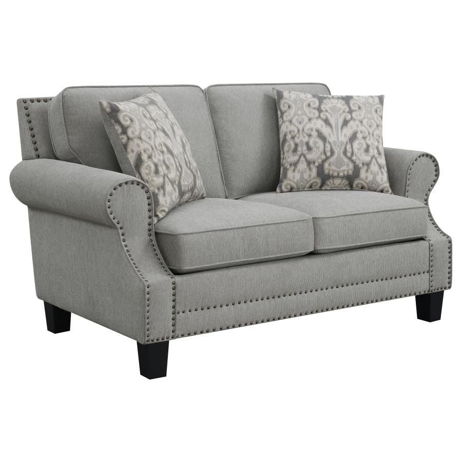 (image for) Sheldon Upholstered Rolled Arm Loveseat Grey