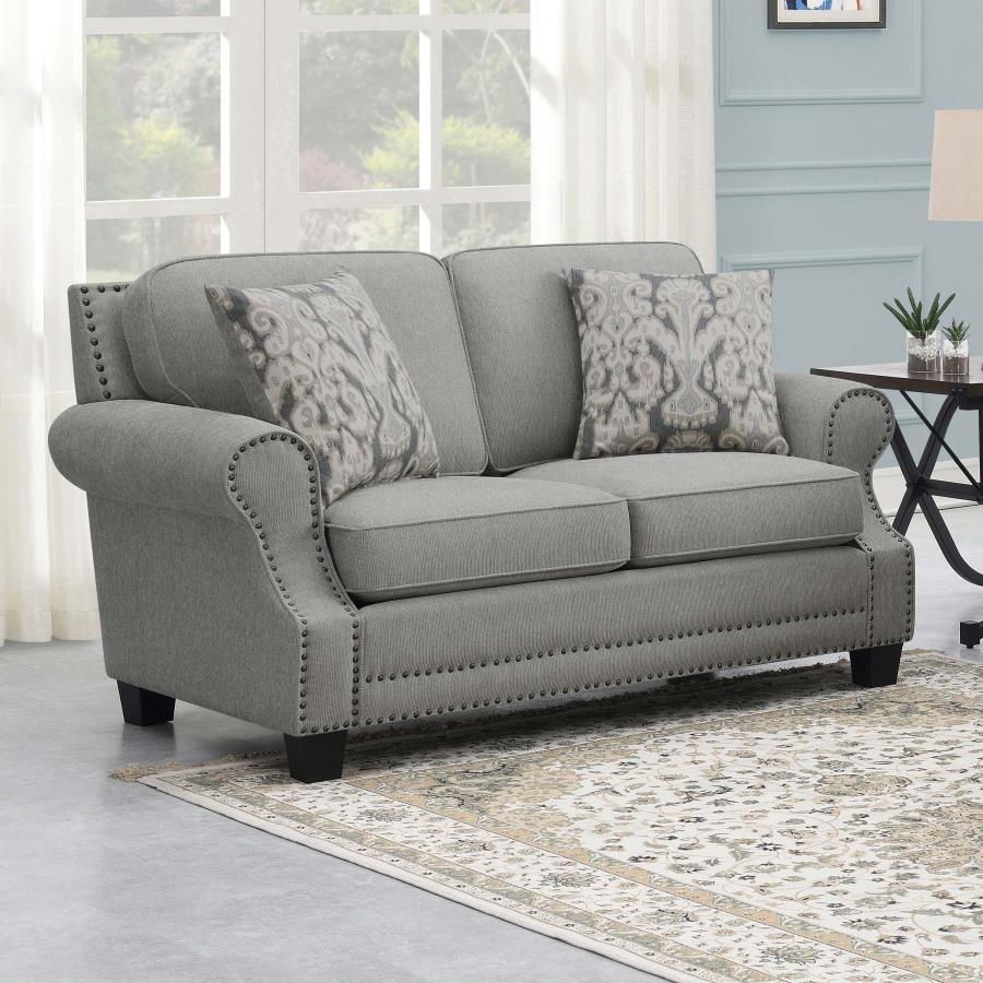 (image for) Sheldon Upholstered Rolled Arm Loveseat Grey