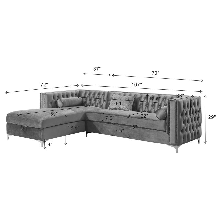 (image for) Bellaire Upholstered Storage Chaise Sectional Sofa Grey