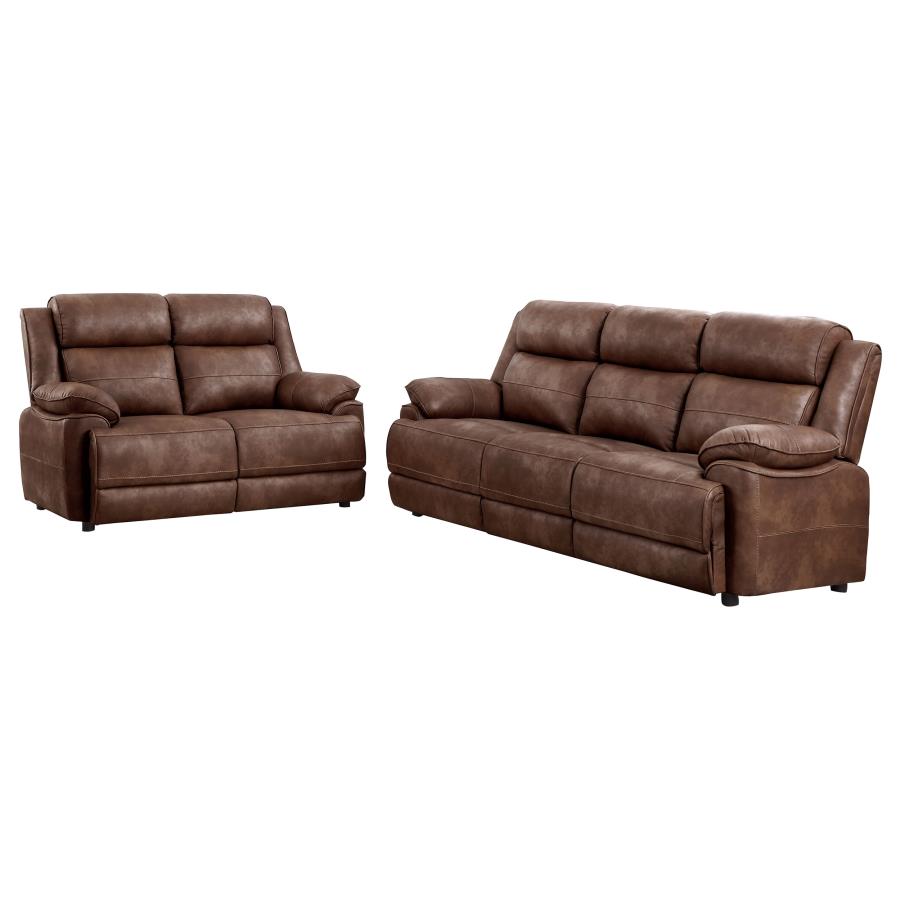 (image for) Ellington 2-piece Upholstered Padded Arm Sofa Set Dark Brown