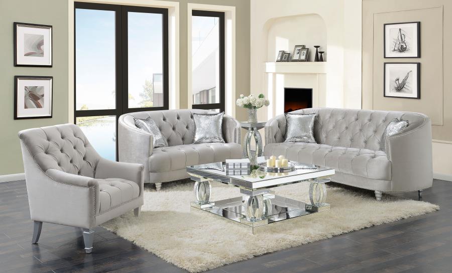 (image for) Avonlea 3-piece Upholstered Sloped Arm Sofa Set Grey Velvet - Click Image to Close