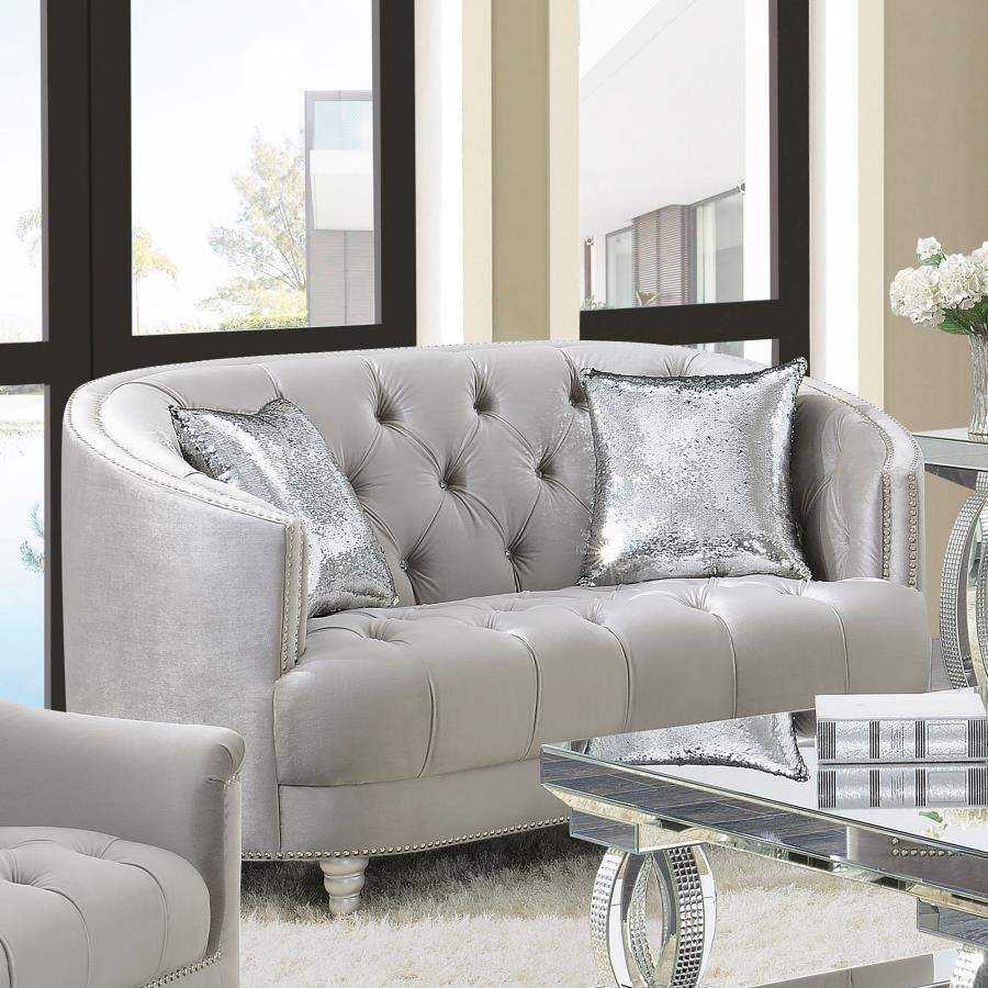 (image for) Avonlea Upholstered Sloped Arm Loveseat Grey Velvet