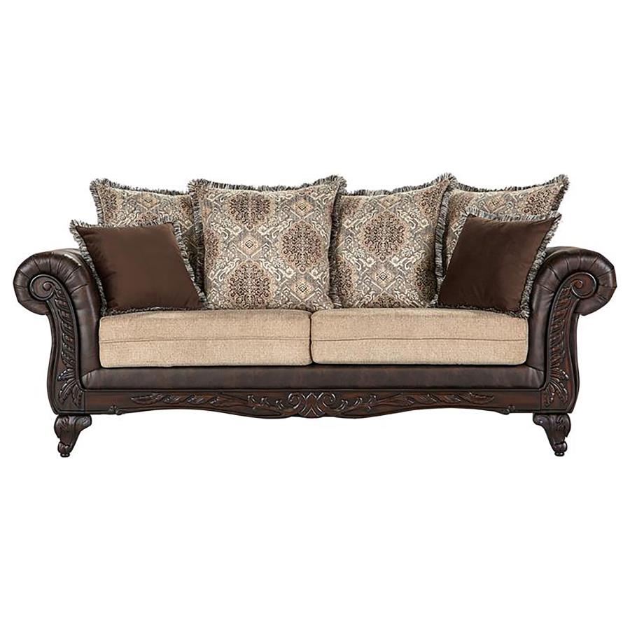 (image for) Elmbrook 2-piece Upholstered Rolled Arm Sofa Set Brown