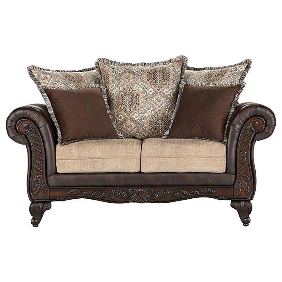 (image for) Elmbrook 2-piece Upholstered Rolled Arm Sofa Set Brown