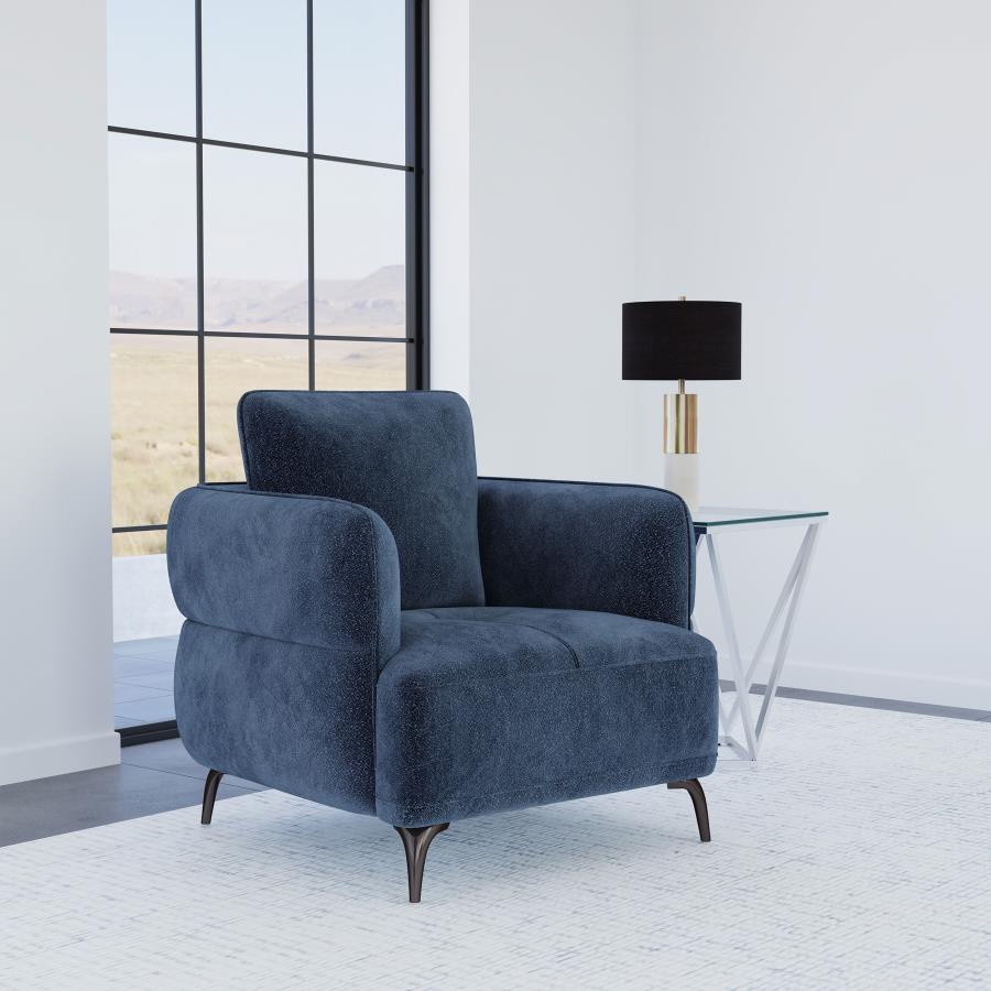 (image for) Lively Chenille Upholstered Modern Track Arm Chair Blue