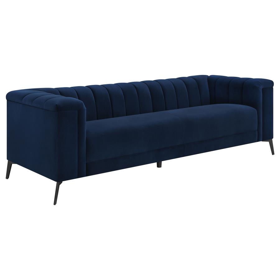 (image for) Chalet 2-piece Upholstered Tuxedo Arm Tufted Sofa Set Blue