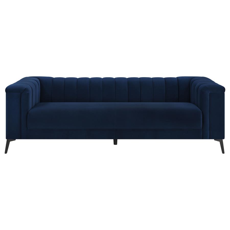 (image for) Chalet 2-piece Upholstered Tuxedo Arm Tufted Sofa Set Blue